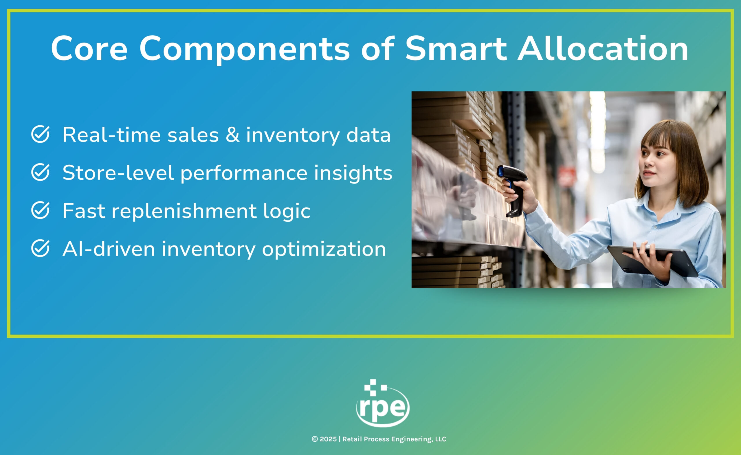 A woman in a warehouse is scanning boxes with a barcode scanner while holding a tablet.